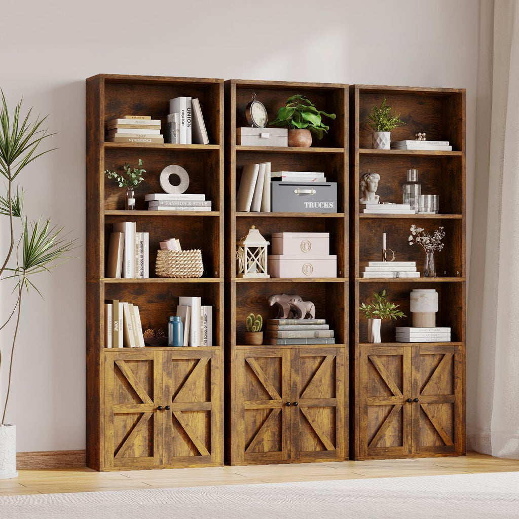 71.5" Bookshelf Set of 2, 6-Tier Bookcase with Cabinet Doors, Tall Display Shelves with Storage for Home Office, Living Room