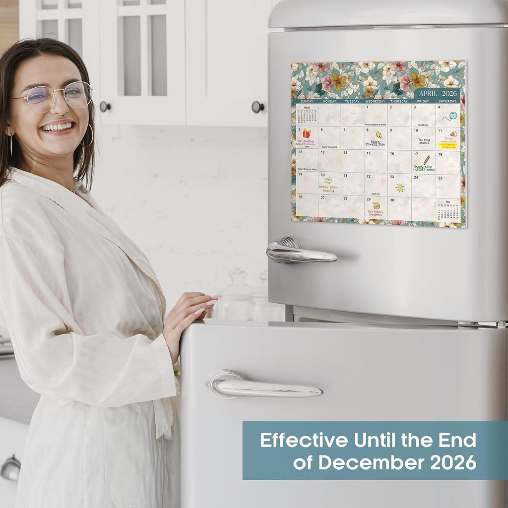 Aesthetic Magnetic Calendar for Refrigerator, 21-Month Fridge Calendar Magnet Runs until June 2027, Easy Organizing, Garden Repose