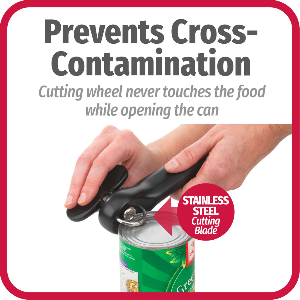 Safe-Cut Manual Can Opener with Stainless Steel Cutting Blade, Black