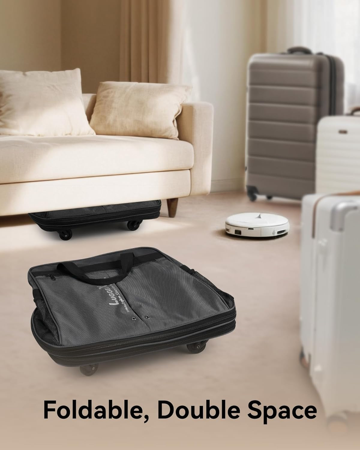 Travel Duffel Bags, Expandable Collapsible Luggage with Spinner Wheels, Lightweight, without Telescopic Handle, Large Capacity Suitcases with Wheel for Men Women (Black, 55L-113L)