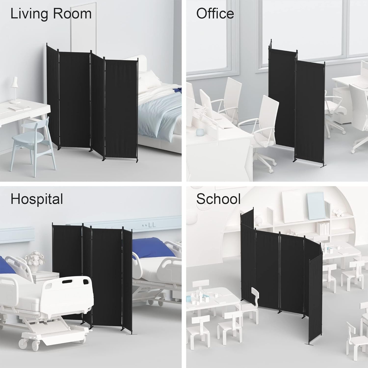 6FT Room Divider Portable, Folding Privacy Screens, 4 Panel Room Partitions, 88" Foldable Wall Dividers, Separating for Home Office Bedroom Dorm Decor (Black)