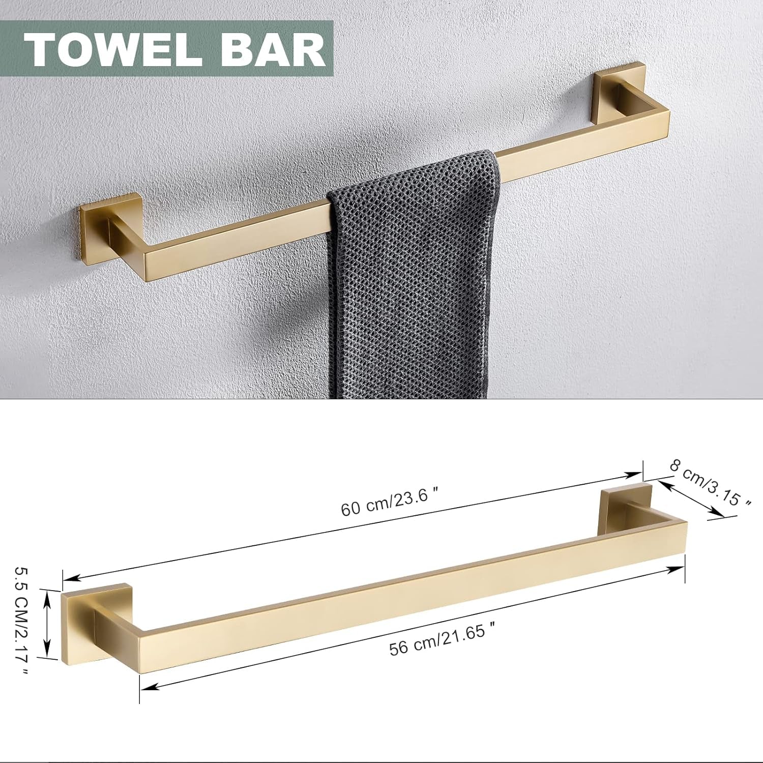 Brushed Gold Bathroom Towel Bar Holder Sets Premium Stainless Steel 4-Piece Bathroom Hardware Set Wall Mounted Bathroom Toilet Paper Holder with Shelf Set.