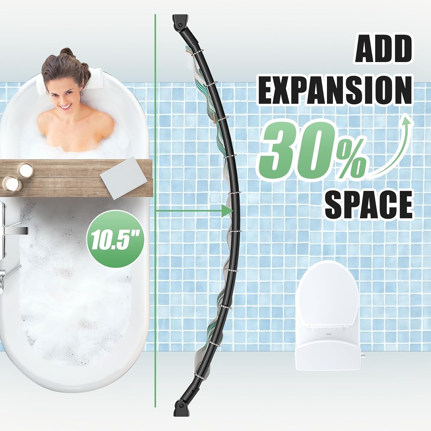 Black Curved Shower Curtain Rod,35-76 Inches Adjustable Length Curved Shower Rods round Shower Curtain Rod Rust Proof Stainless Steel Curved Shower Rods for Bathroom