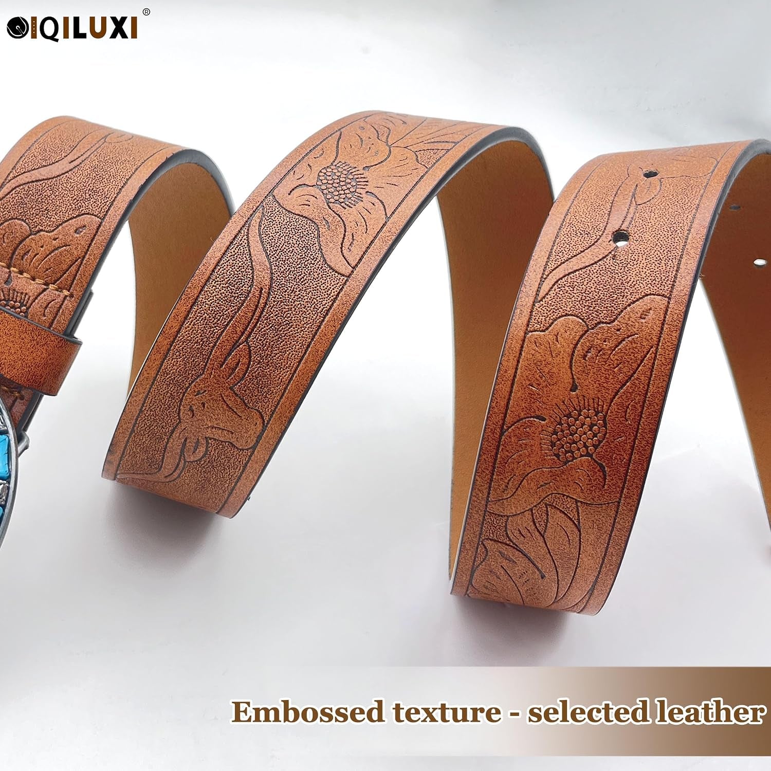Western Belt for Women Men Cowboys Cowgirls Carving Leather Country Belts Bullhead Buckles