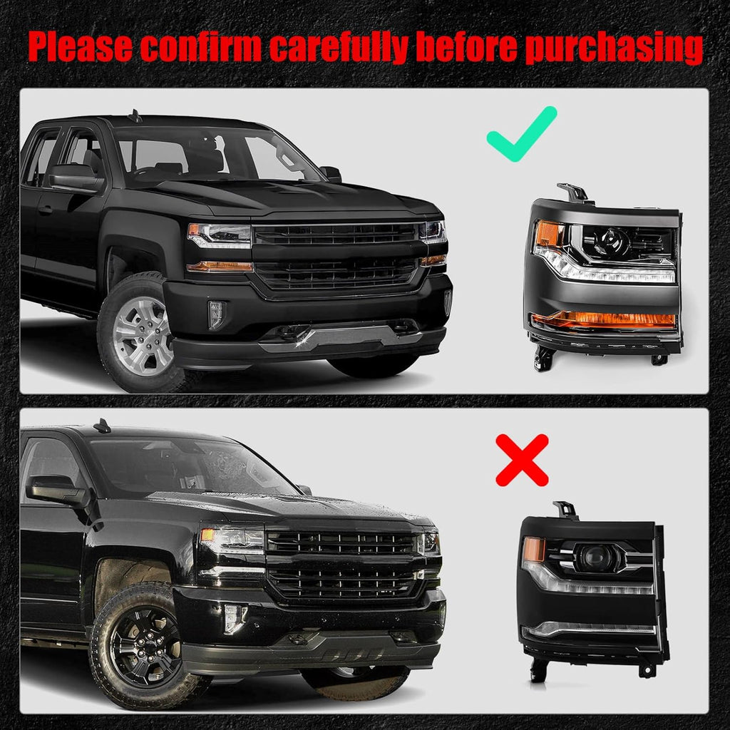 Xenon Headlight for Chevy Silverado 1500 2016-2018 [Only for HID Model] [Black] OE Head Lamp Replacement Passenger Side