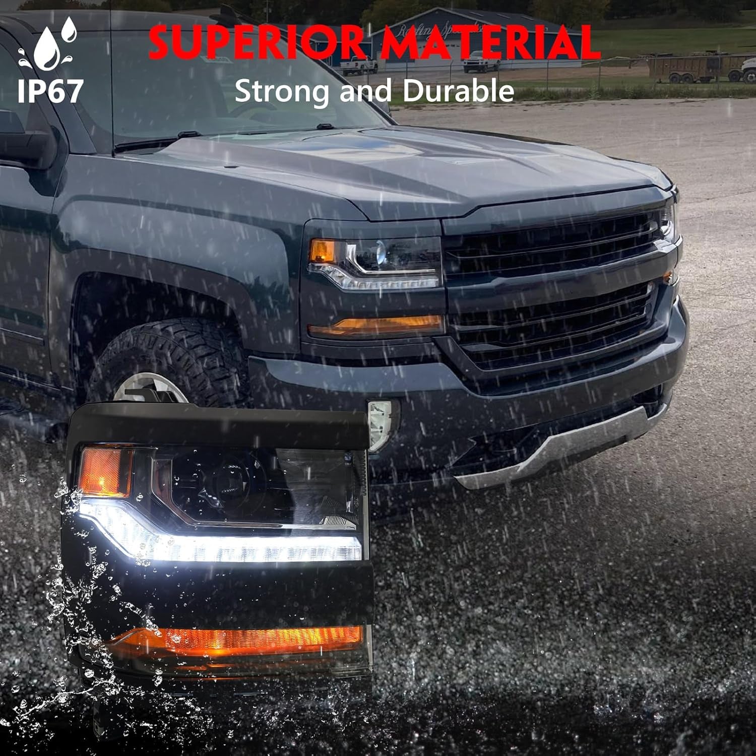 Xenon Headlight for Chevy Silverado 1500 2016-2018 [Only for HID Model] [Black] OE Head Lamp Replacement Passenger Side