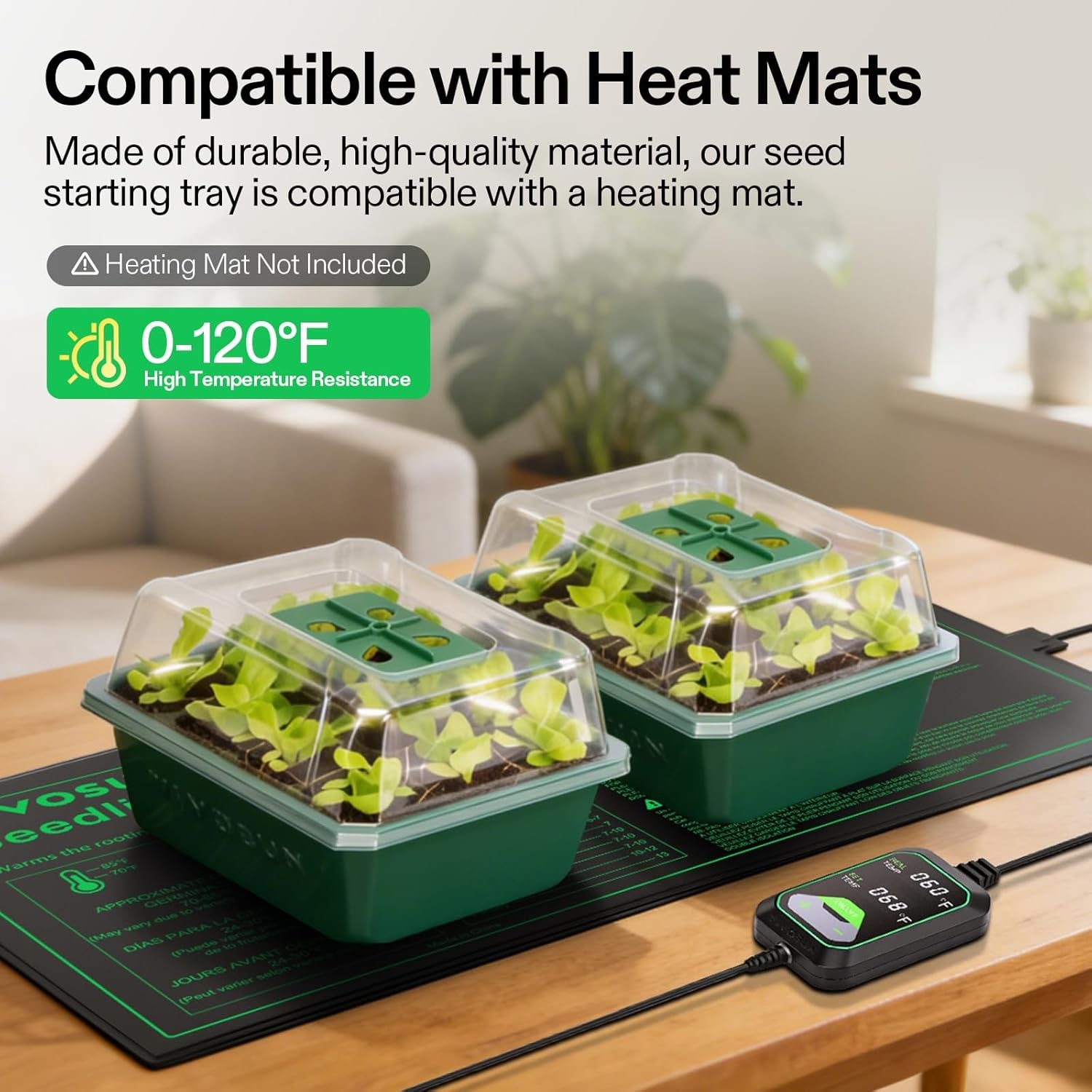 6-Pack Seed Starter Trays, 72-Cell Seed Starter Kit with Humidity Dome, Flat Reusable Plant Germination Trays with Drain Hole, Green Propagation Tray for Planting Seeds