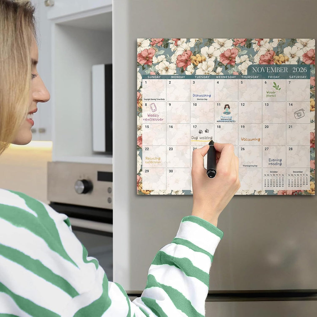 Aesthetic Magnetic Calendar for Refrigerator, 21-Month Fridge Calendar Magnet Runs until June 2027, Easy Organizing, Garden Repose