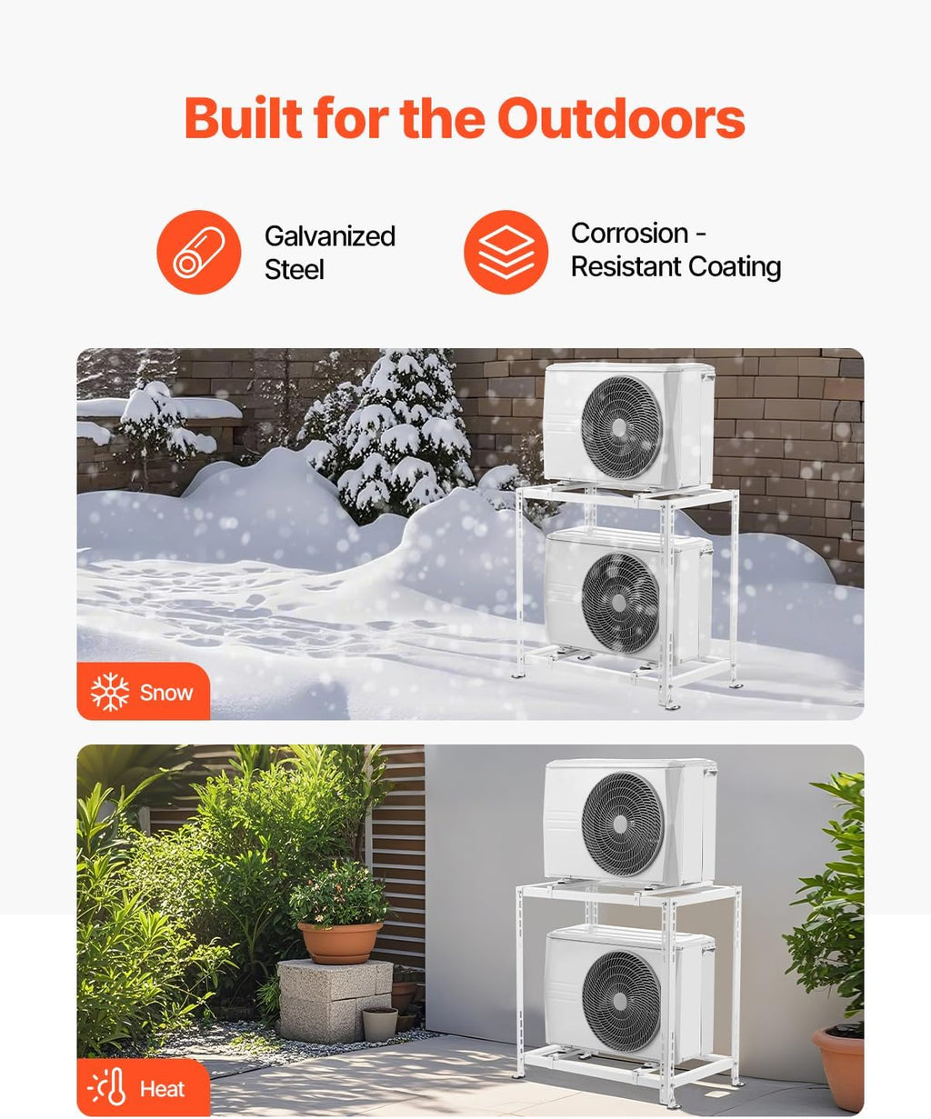 Mini Split Ground Stand, Anti-Vibration Mini Split Stand for 9000-18000 BTU Ductless Air Conditioner Heat Pump, Heavy Duty AC Base Bracket Floor Mount W/ 551LBS Max. Load,Dual Levels