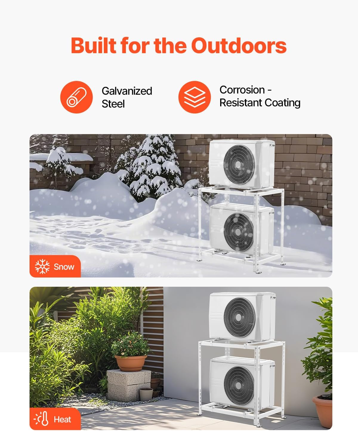 Mini Split Ground Stand, Anti-Vibration Mini Split Stand for 9000-18000 BTU Ductless Air Conditioner Heat Pump, Heavy Duty AC Base Bracket Floor Mount W/ 551LBS Max. Load,Dual Levels