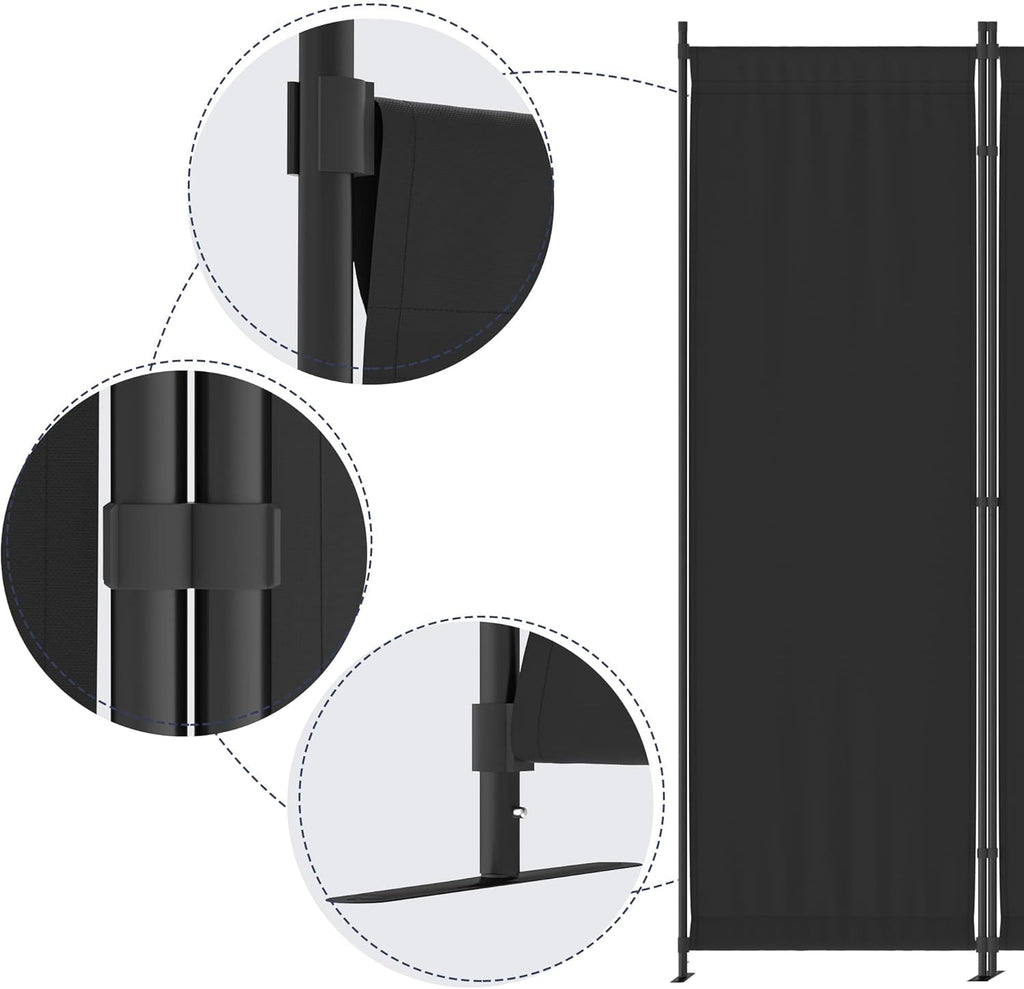 6FT Room Divider Portable, Folding Privacy Screens, 4 Panel Room Partitions, 88" Foldable Wall Dividers, Separating for Home Office Bedroom Dorm Decor (Black)