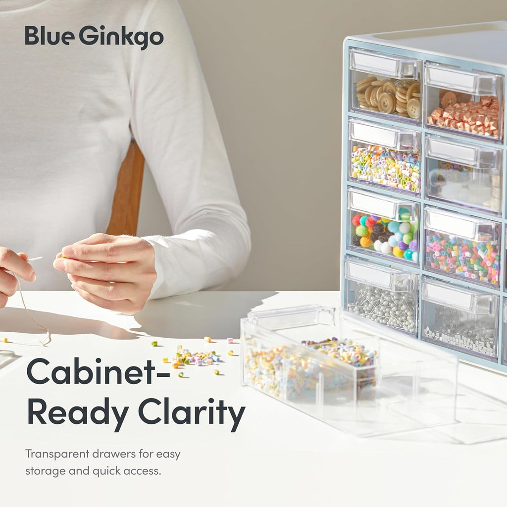 Medium 16-Drawer Cabinet – Stackable Clear Organizer for Hardware, Beads, Plastic Bricks, Office, and Craft Storage (Made in Korea, Blue)