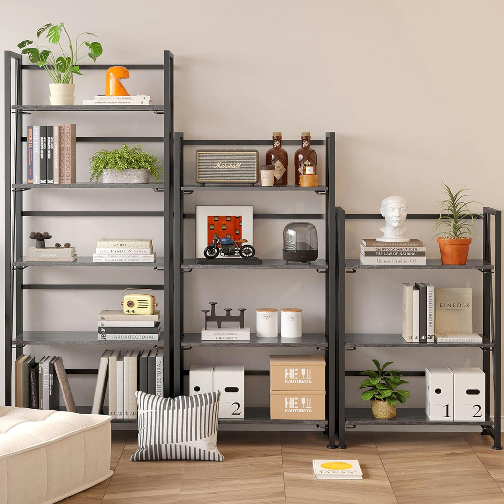 Vintage Multifunctional Folding Bookshelf, No-Assembly Plant Stand Storage Rack Shelves for Home Office (Gray, 4-Tier)