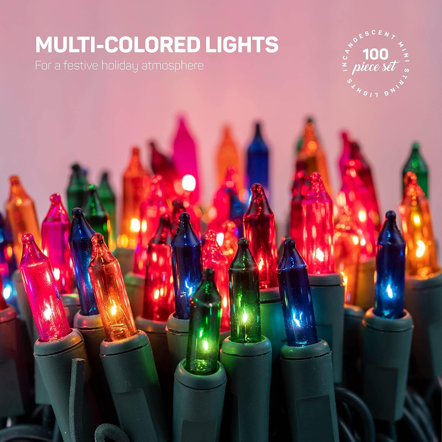 Christmas String Lights [100 Set] 25 Ft Warm Multi-Colored Christmas String Lights, for Xmas Tree, Garland, Holiday, Party Décor –Mini Christmas Lights for Tree Weather-Resistant