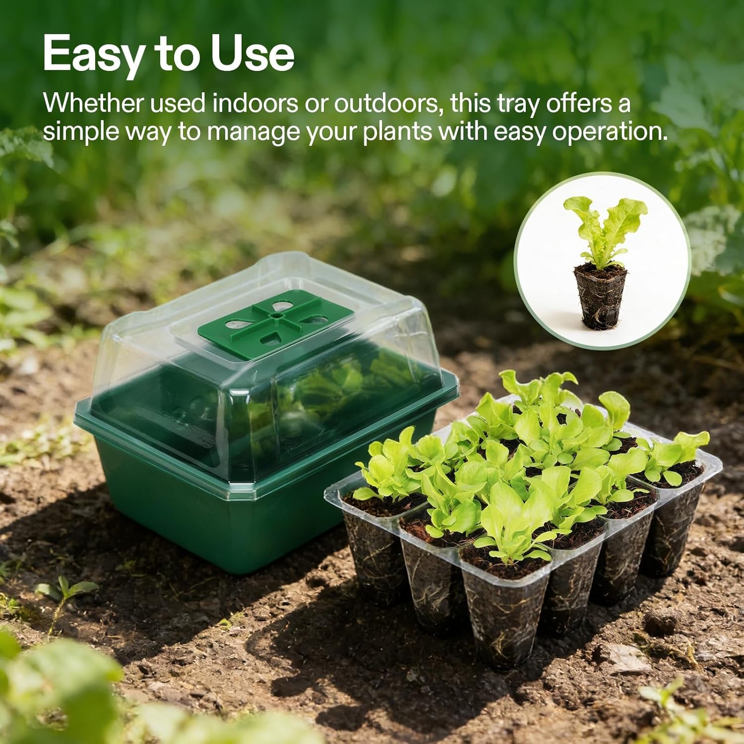 6-Pack Seed Starter Trays, 72-Cell Seed Starter Kit with Humidity Dome, Flat Reusable Plant Germination Trays with Drain Hole, Green Propagation Tray for Planting Seeds