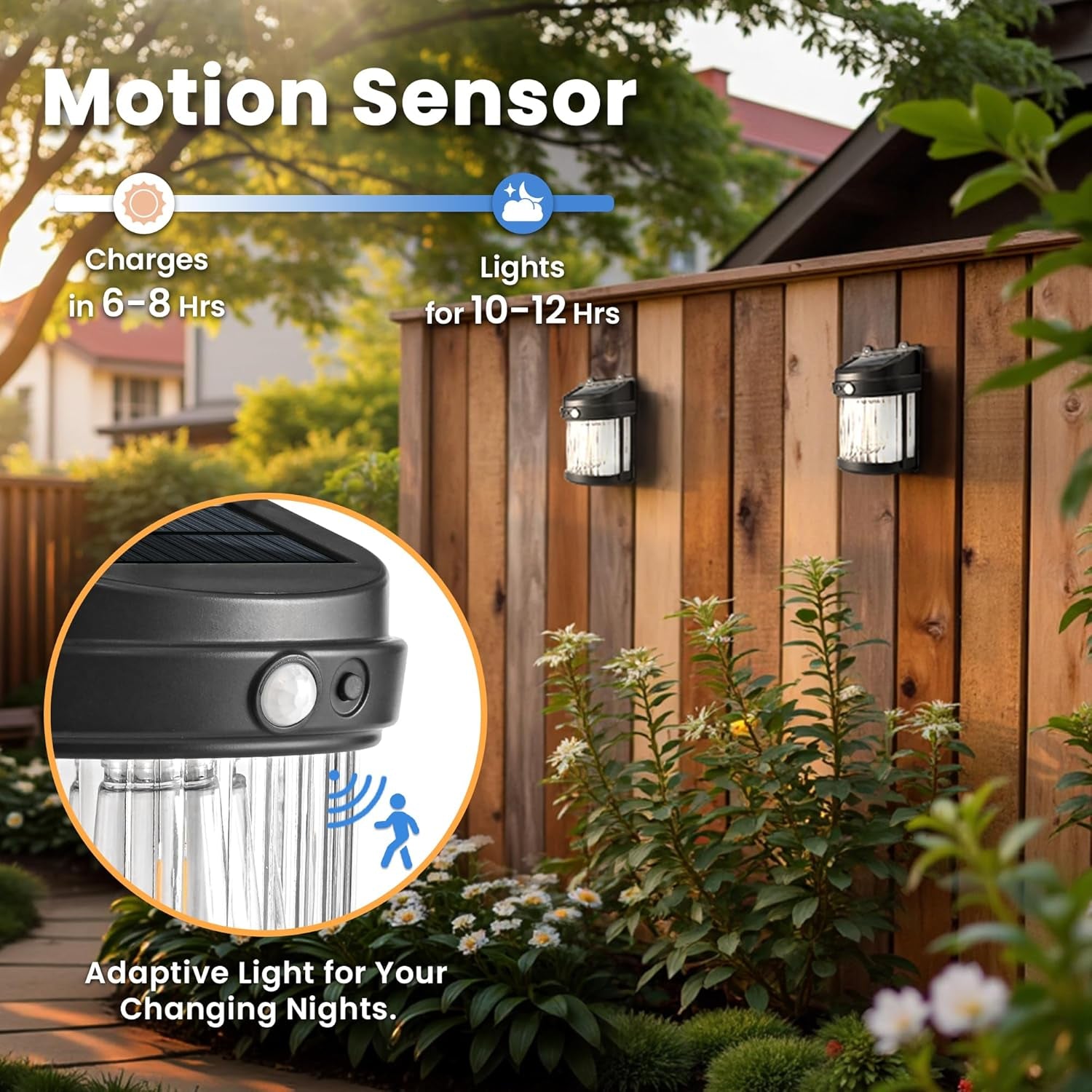 Solar Fence Lights, 4 Pack Solar Motion Fence Deck Lights Outdoor, 3 Modes for Step Wall Step Shed Patio Front Door Garage (6X3.6X2.2 Inch)