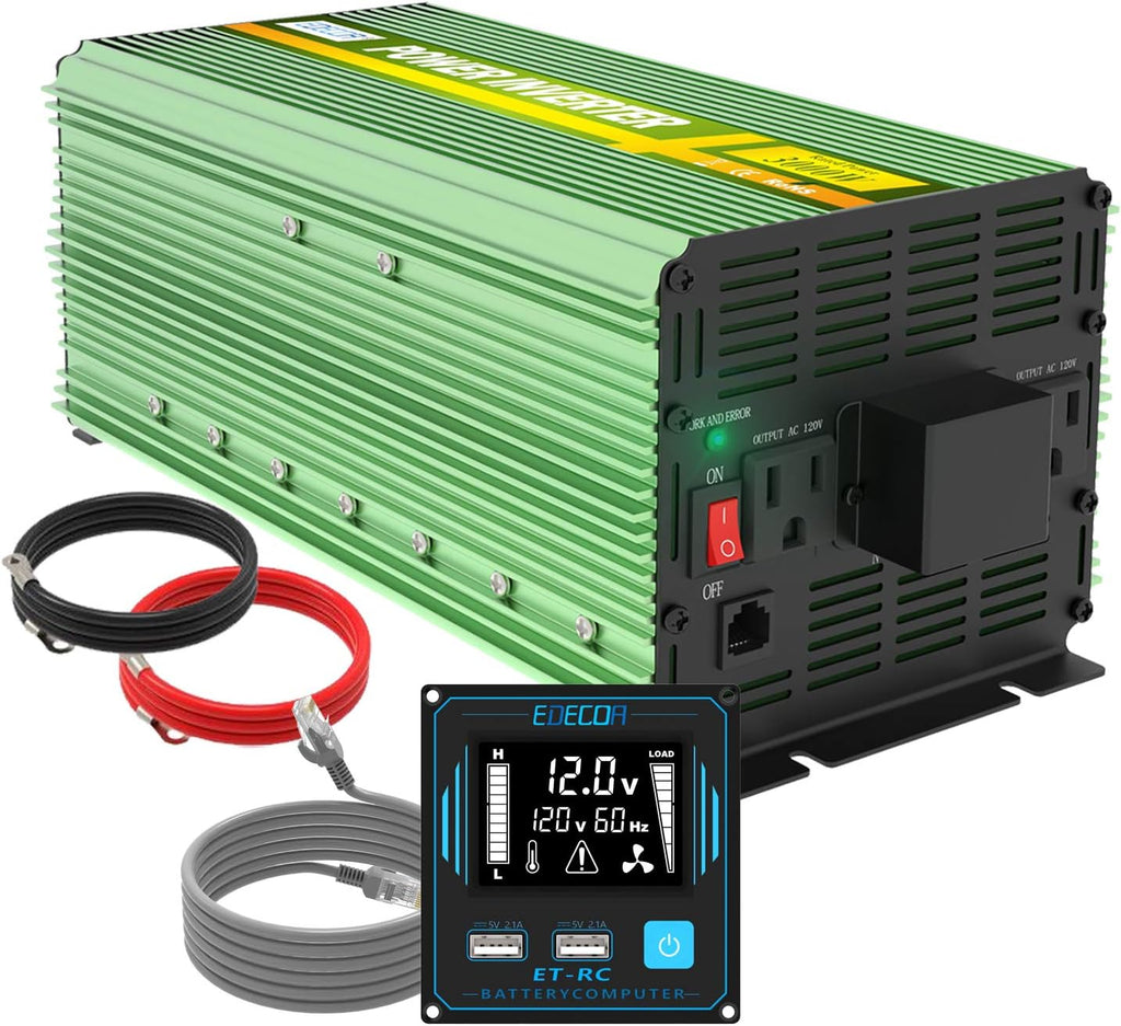 3000 Watt Power Inverter DC 12V to AC 110V 120V 3000W Converter for Car Truck RV with LCD and Dual USB Romte Controller (ETRC Remote)