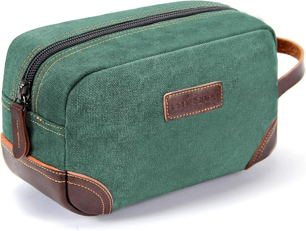 Men'S Toiletry Bag, Leather and Canvas Travel Toiletry Bag, Dopp Kit for Men, Travel Bathroom Bag Men'S Shaving Kit, Travel Kit Small Bags for Men, Shaving Bag for Travel Accessories (Green)