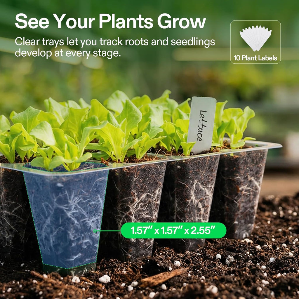 6-Pack Seed Starter Trays, 72-Cell Seed Starter Kit with Humidity Dome, Flat Reusable Plant Germination Trays with Drain Hole, Green Propagation Tray for Planting Seeds