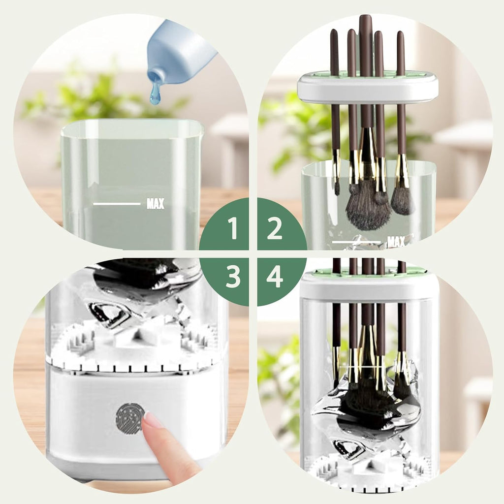 Electric Makeup Brush Cleaner Machine, Upgrade Cosmetic Brush Cleaner,Automatic Spinning USB Efficient Makeup Brush Cleaner Fit for All Size Makeup Brushes (White)