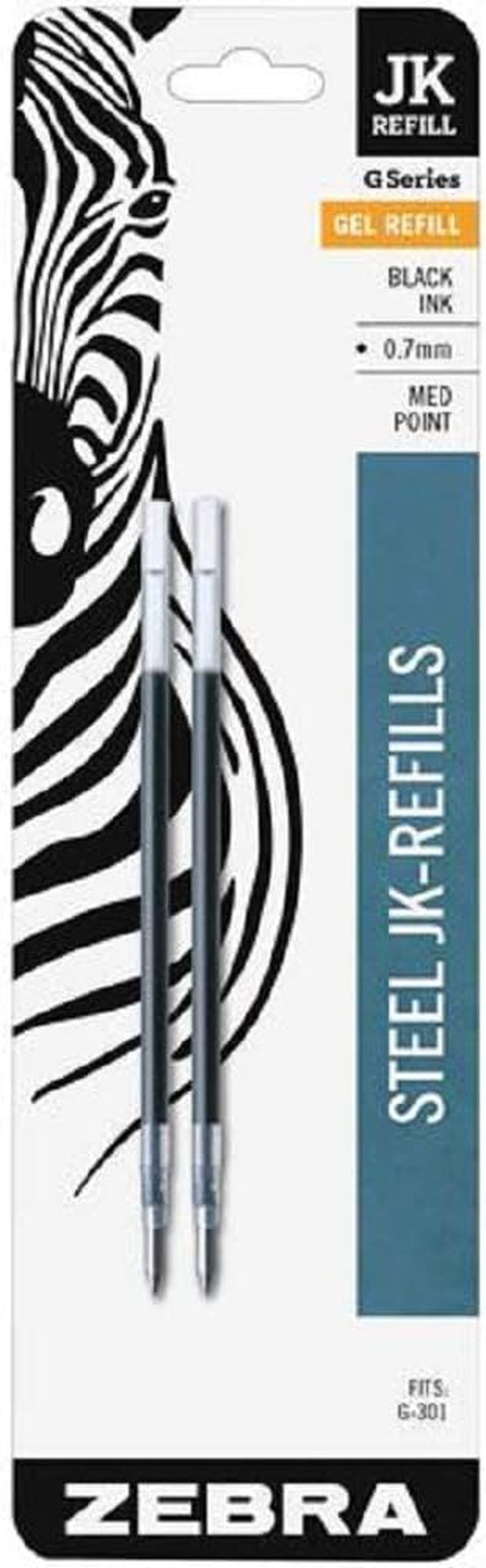 Zebra Pen G-301 Stainless Steel Pen Jk-Refill, Fine Point, 0.7Mm, Black Ink, 2-Count, Pack of 5 (Total 10 Refills)