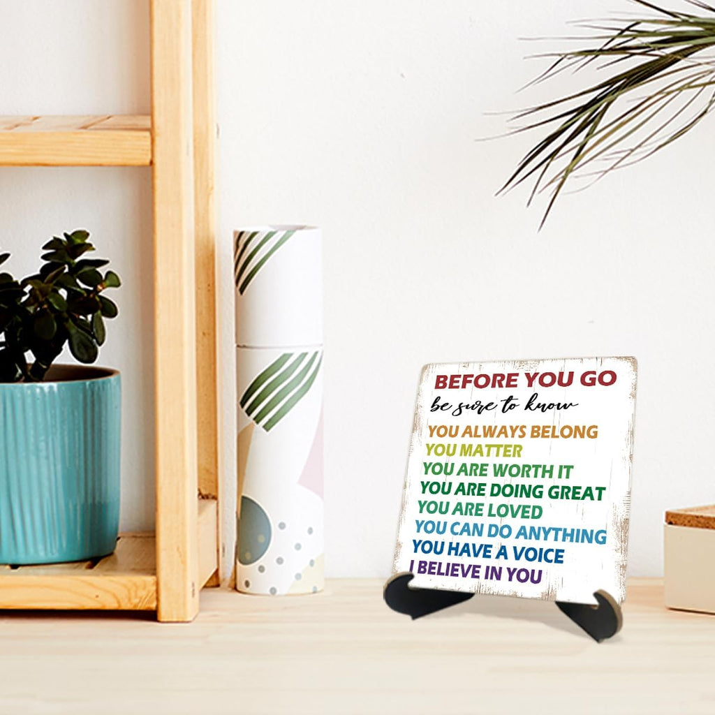 Freshmen Motivational Desk Decor Sign, Office Desk Decorations Accessories Wooden Plaque Sign, before You Go Wooden Signs with Holder Stand