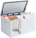 180 Gallon Resin Outdoor Storage Box, XXL Double-Wall Waterproof Deck Box, Doubles as Table or Seating with 1000 Lbs Capacity, Lockable (Grayish-White)