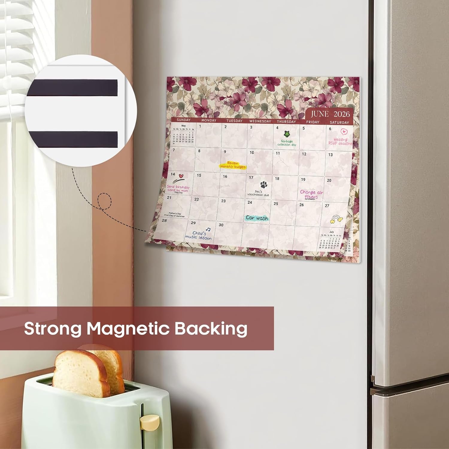 Aesthetic Magnetic Calendar for Refrigerator, 21-Month Fridge Calendar Magnet Runs until June 2027, Easy Organizing, Garden Repose
