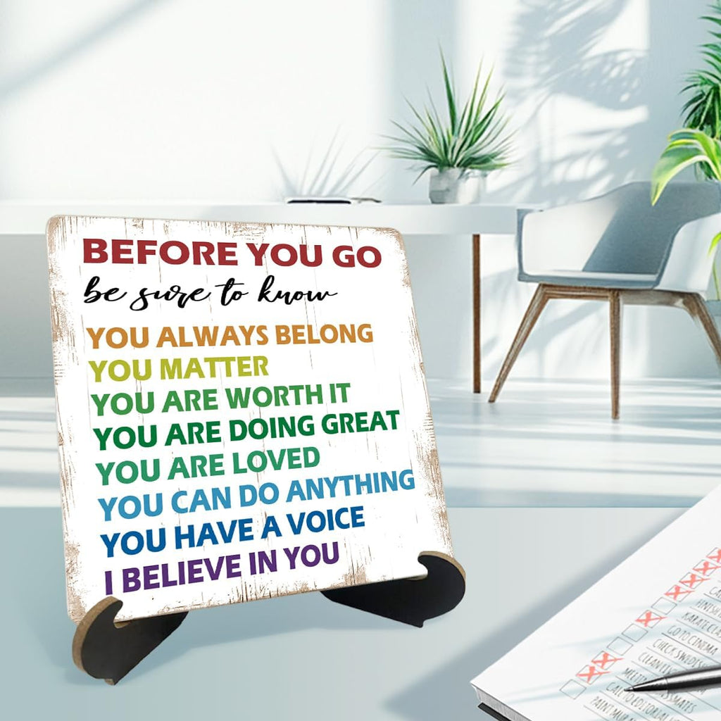 Freshmen Motivational Desk Decor Sign, Office Desk Decorations Accessories Wooden Plaque Sign, before You Go Wooden Signs with Holder Stand
