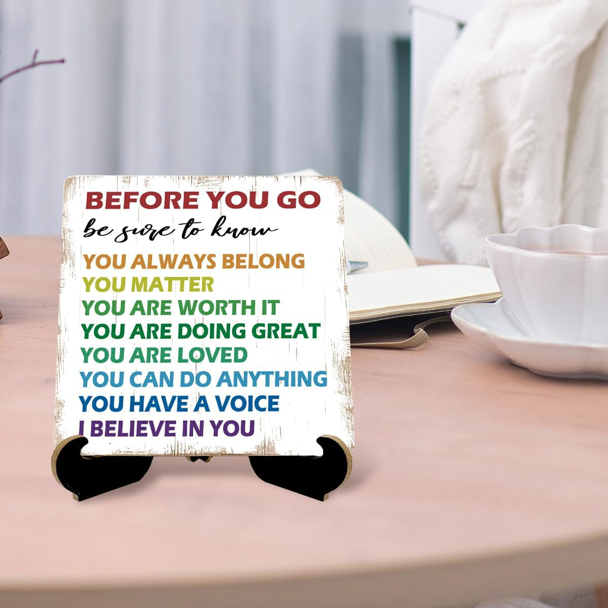 Freshmen Motivational Desk Decor Sign, Office Desk Decorations Accessories Wooden Plaque Sign, before You Go Wooden Signs with Holder Stand