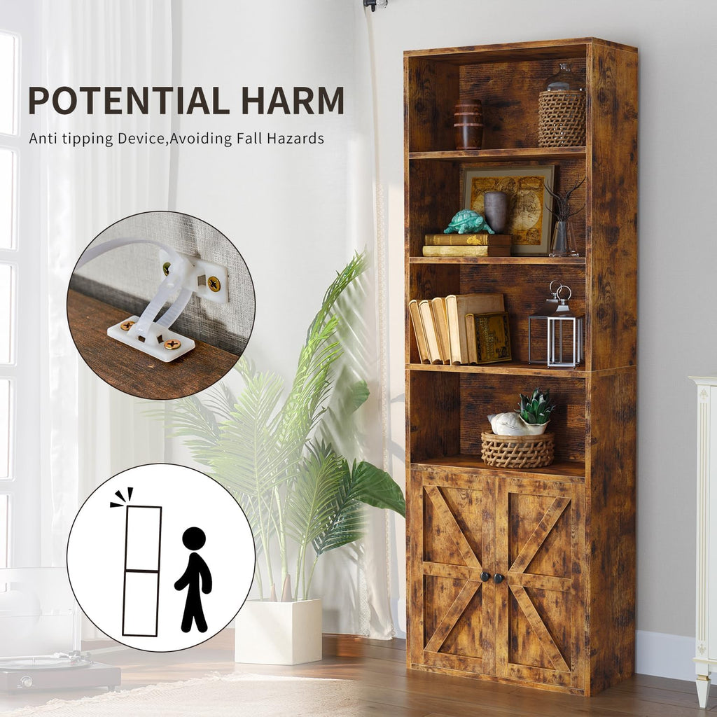 71.5" Bookshelf Set of 2, 6-Tier Bookcase with Cabinet Doors, Tall Display Shelves with Storage for Home Office, Living Room