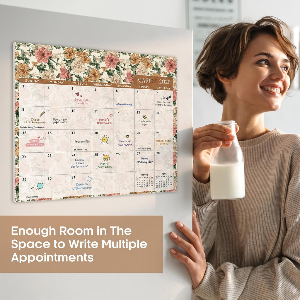 Aesthetic Magnetic Calendar for Refrigerator, 21-Month Fridge Calendar Magnet Runs until June 2027, Easy Organizing, Garden Repose