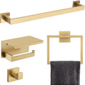 Brushed Gold Bathroom Towel Bar Holder Sets Premium Stainless Steel 4-Piece Bathroom Hardware Set Wall Mounted Bathroom Toilet Paper Holder with Shelf Set.