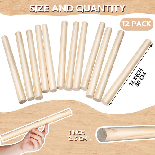 1 X 12 Inch Dowel Rods Wood Sticks Wooden Dowel Rods round Unfinished Hardwood Sticks Wooden Dowels for Crafts DIY(6 Pieces)