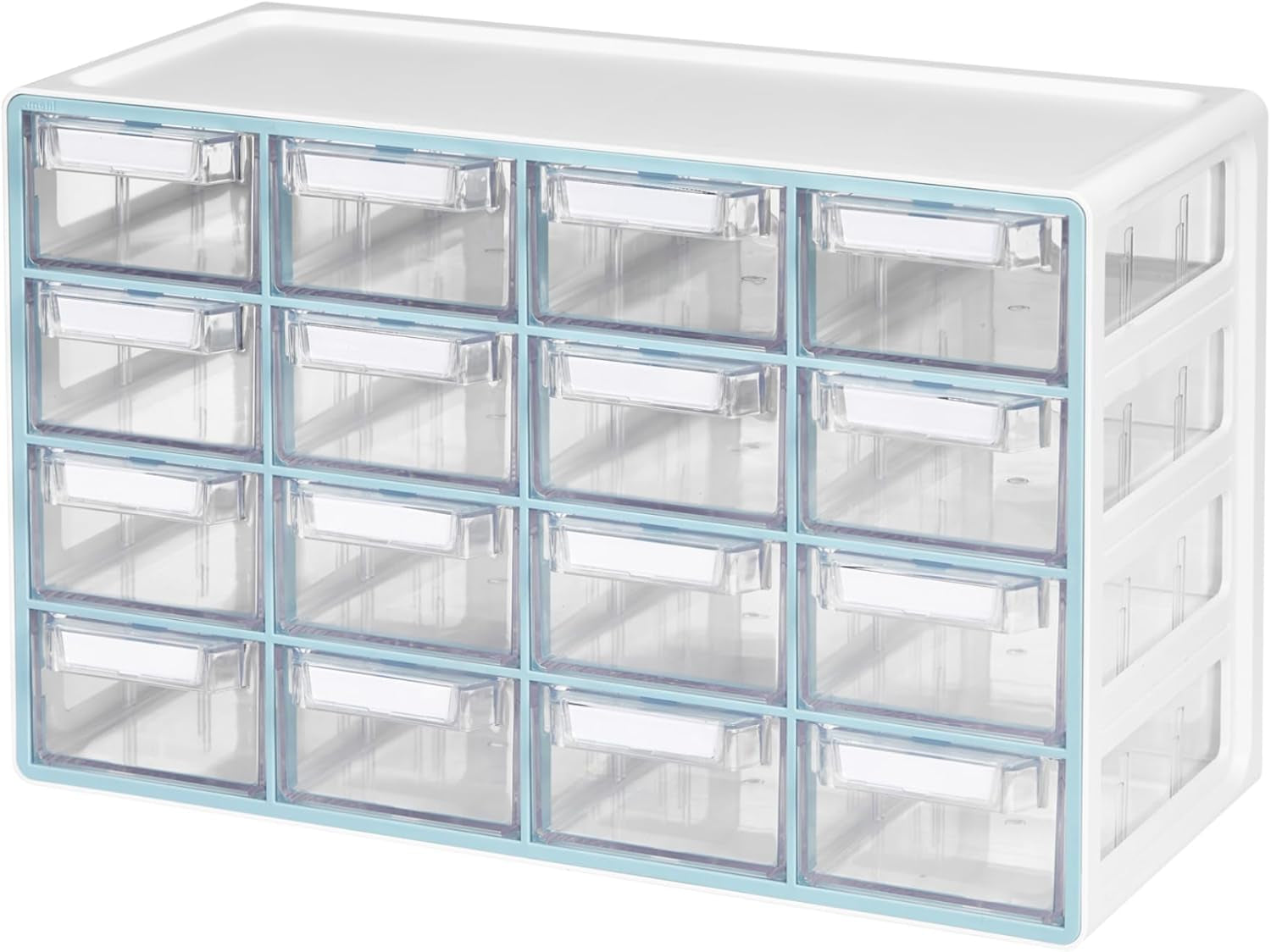 Medium 16-Drawer Cabinet – Stackable Clear Organizer for Hardware, Beads, Plastic Bricks, Office, and Craft Storage (Made in Korea, Blue)