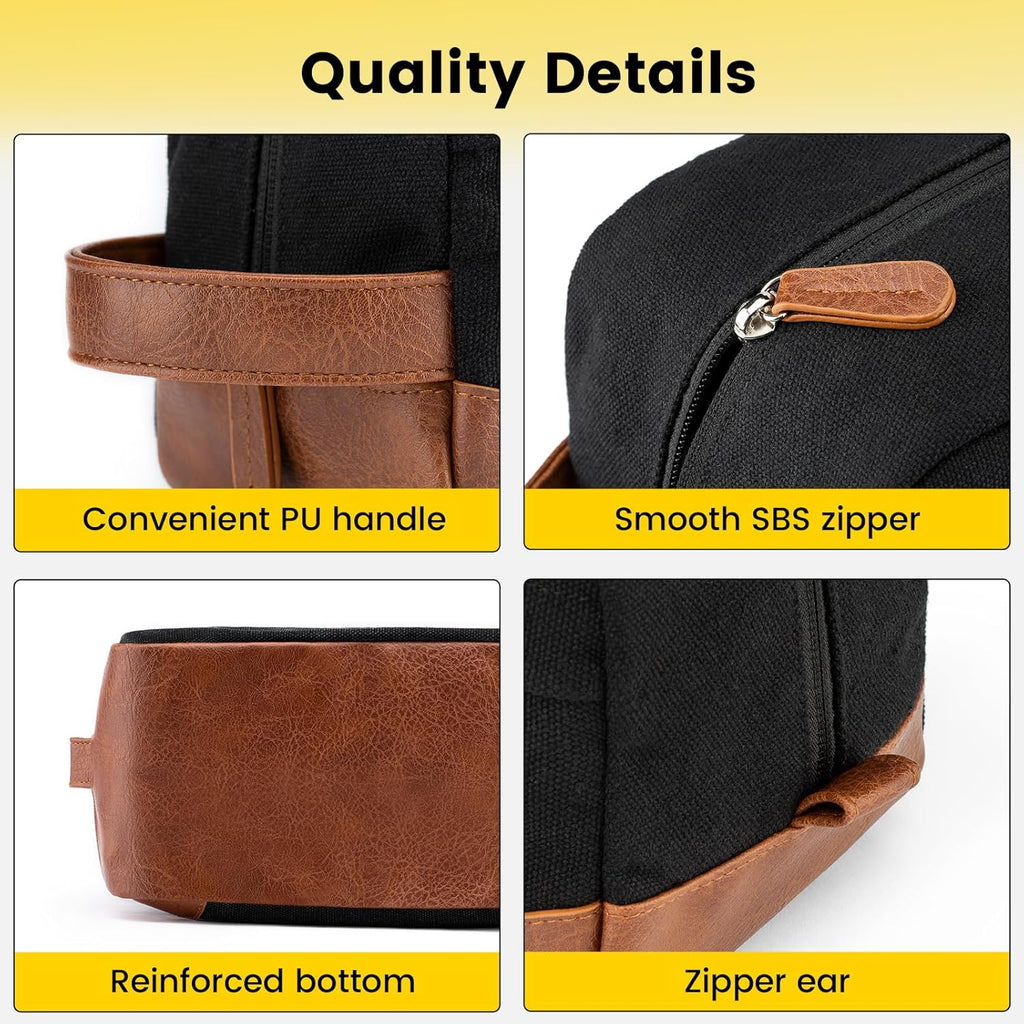 Travel Toiletry Bag - Hanging Toiletry Bag for Men Water Resistant Canvas Shaving Bag with Large Capacity for Travel - Black