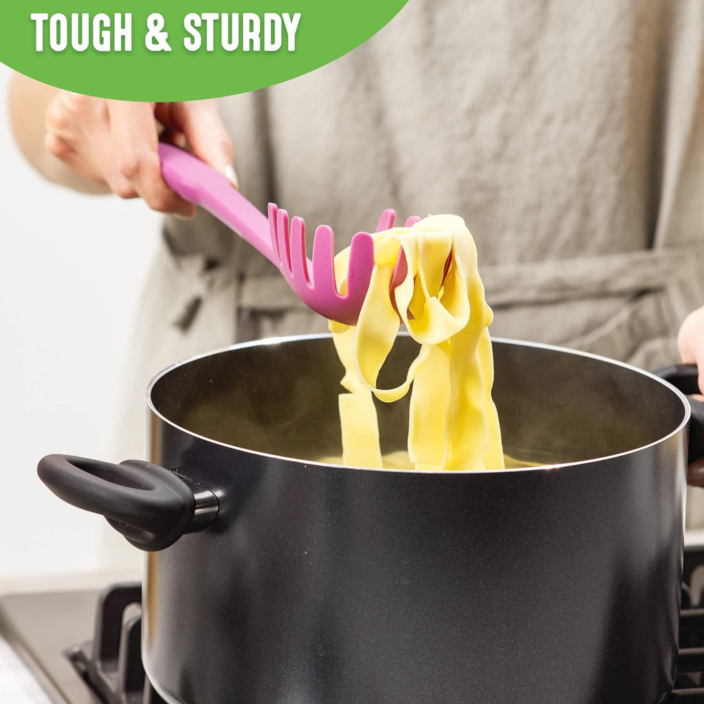 Cooking Tools and Utensils, 7 Piece Nylon Set Including Spatulas Turner Spoons and Tongs, Dishwasher Safe, Bright Pink
