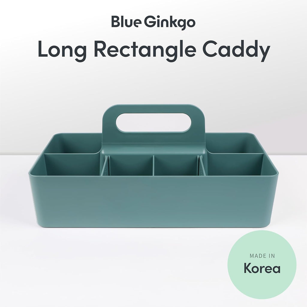 Stackable Organizer Caddy – Korean-Made Portable Tote for Bathroom, Office, Crafts, or School Supplies (Long Rectangle, Green)