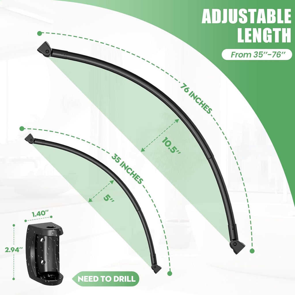 Black Curved Shower Curtain Rod,35-76 Inches Adjustable Length Curved Shower Rods round Shower Curtain Rod Rust Proof Stainless Steel Curved Shower Rods for Bathroom