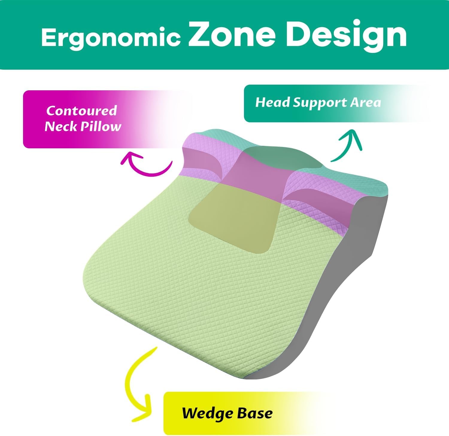 Bed Snorinator Pillow, Ergonomic Wedge Pillow for Sleep Apnea Memory Foam Reading Pillow for Back, Neck & Head Comfortable Support-Blue(Extra Large)
