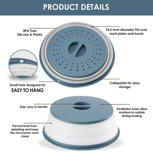 2-Pack Multicolor Foldable Microwave Oven Plate Cover for Food, Vented Collapsible Splatter Proof Guard, Microwave Splatter Cover, Bpa-Free Silicone & Plastic and Dishwasher Safe (Blue and Green)