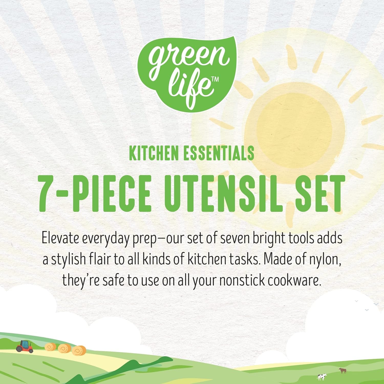 Cooking Tools and Utensils, 7 Piece Nylon Set Including Spatulas Turner Spoons and Tongs, Dishwasher Safe, Bright Pink