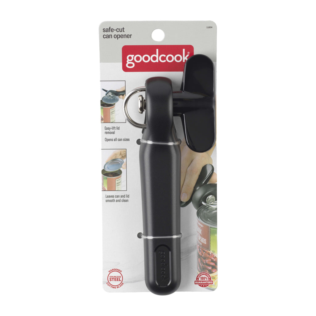 Safe-Cut Manual Can Opener with Stainless Steel Cutting Blade, Black