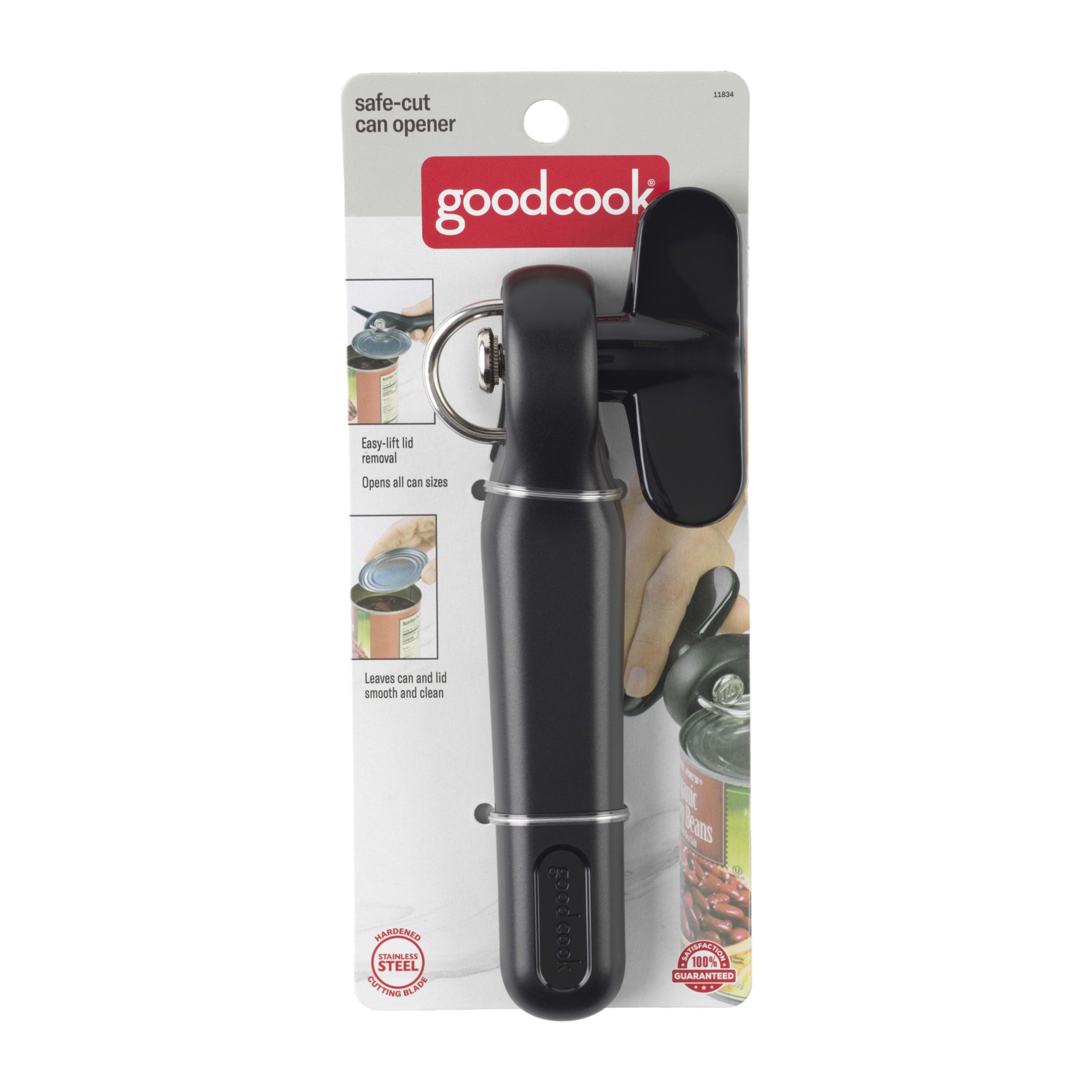 Safe-Cut Manual Can Opener with Stainless Steel Cutting Blade, Black