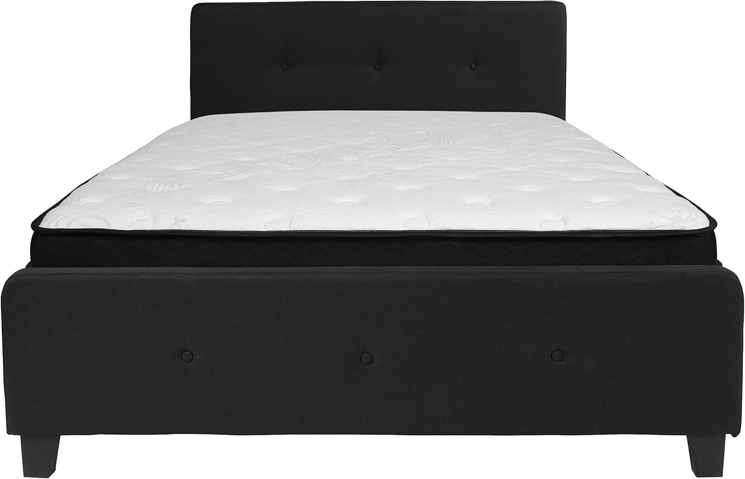 Tribeca Queen Size Tufted Upholstered Platform Bed in Black Fabric with Memory Foam Mattress
