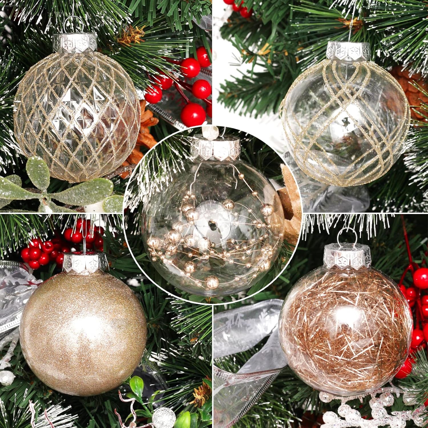 Clear Plastic Christmas Ball Ornaments, 30Ct 2.36 Inch Champagne Balls for Tree Decoration - Shatterproof for Holiday Wedding Party Gifts