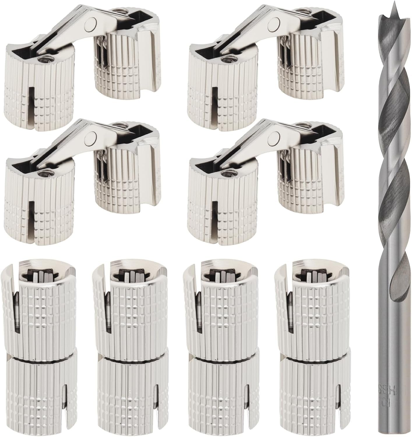 8Pcs 10 Mm Hidden Brass Barrel Hinges with 10 Mm Drill Bit, 180 Degree Opening Angle Concealed Furniture Small Hinges for Wooden Box Jewelry Ring Box DIY Hand Craft (8, Silver, 10Mm)