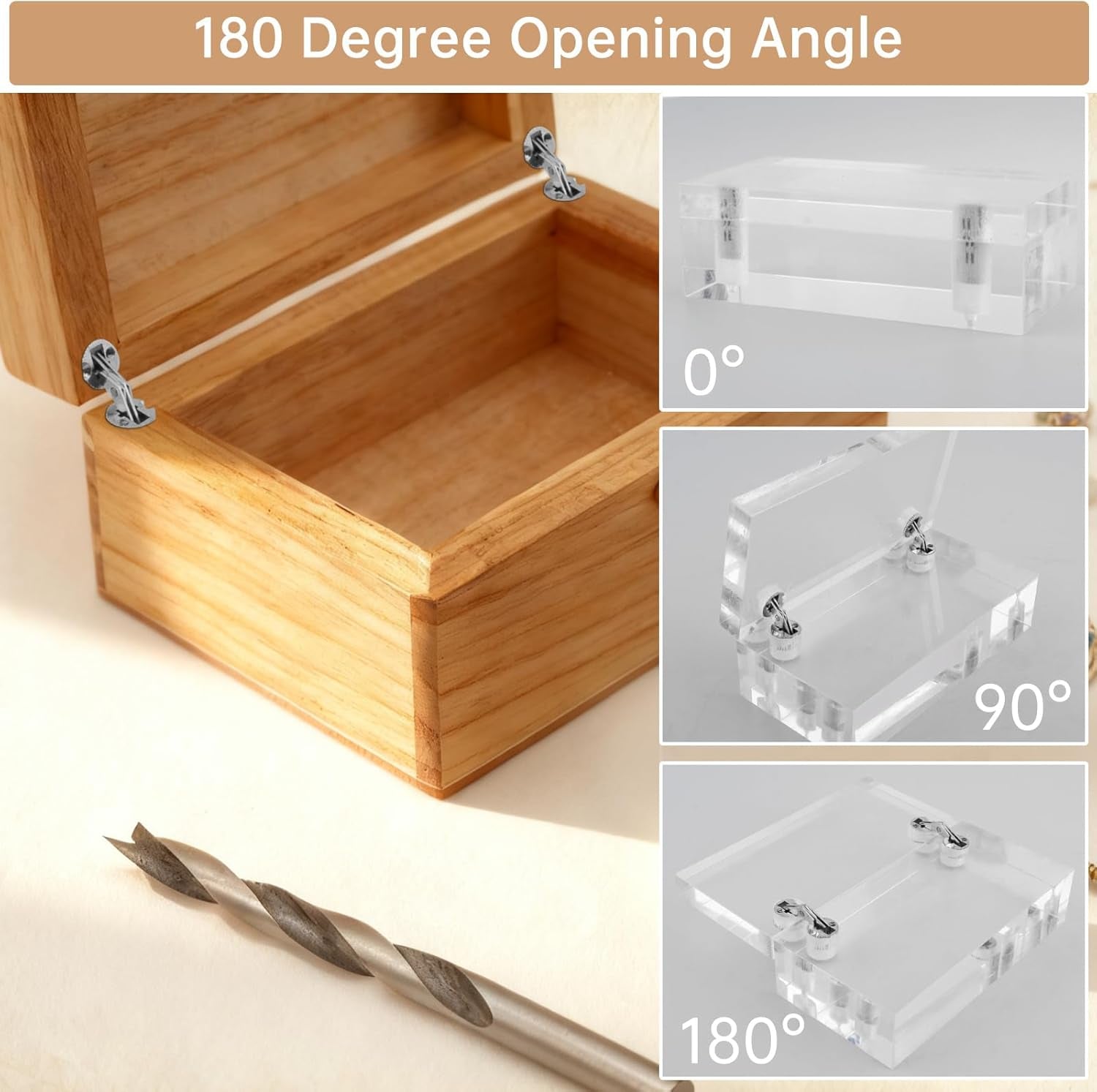 8Pcs 10 Mm Hidden Brass Barrel Hinges with 10 Mm Drill Bit, 180 Degree Opening Angle Concealed Furniture Small Hinges for Wooden Box Jewelry Ring Box DIY Hand Craft (8, Silver, 10Mm)
