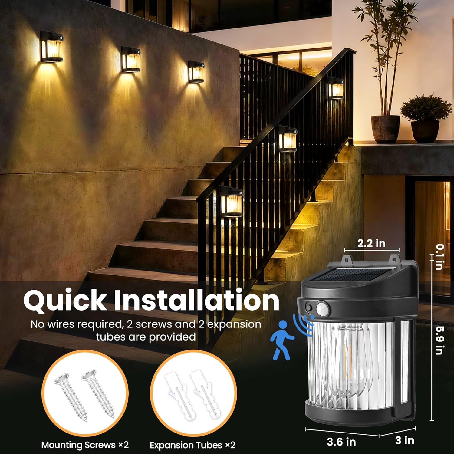 Solar Fence Lights, 4 Pack Solar Motion Fence Deck Lights Outdoor, 3 Modes for Step Wall Step Shed Patio Front Door Garage (6X3.6X2.2 Inch)