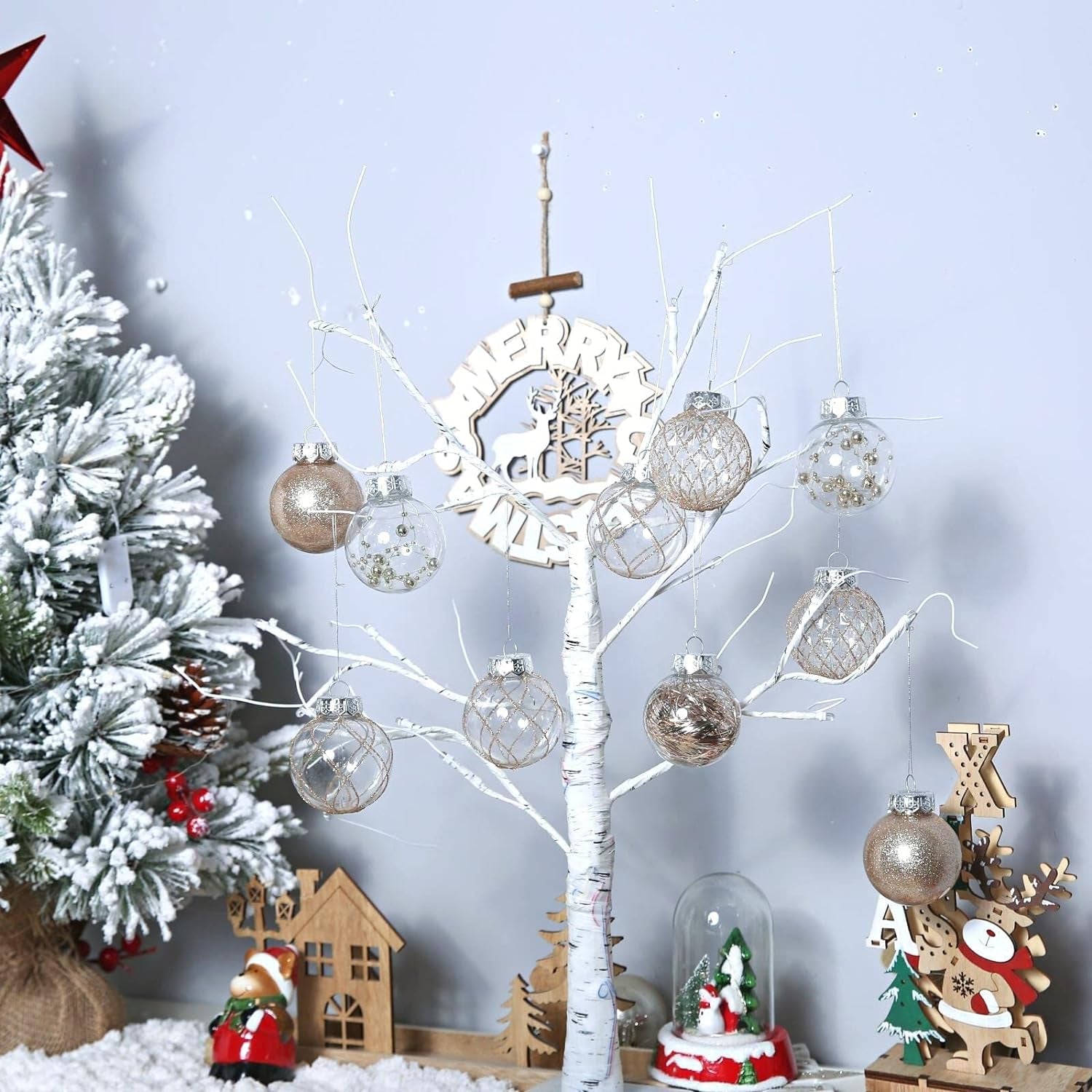 Clear Plastic Christmas Ball Ornaments, 30Ct 2.36 Inch Champagne Balls for Tree Decoration - Shatterproof for Holiday Wedding Party Gifts